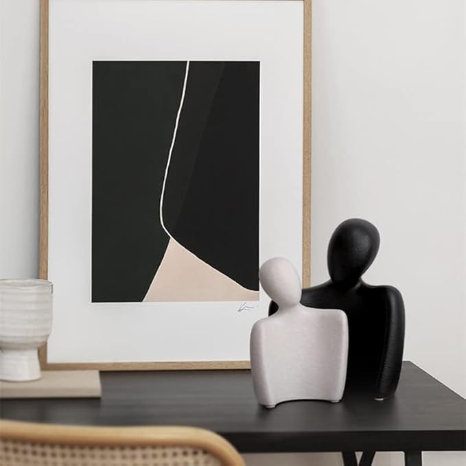 Ceramic Couple Statues for Home Decor, Hugging Couple Figurines for Shelf and Table Decor, Modern Romantic Sculptures for Living Room Bedroom Office Decor, Black White