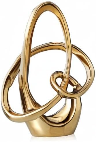 Modern Gold Knots Decor Ceramic Statue - Abstract Home Accent & Tabletop Figurine for Living Room, Bedroom, Bathroom, Office, Shelf, Mantel - Wedding, Coffee Table, Dining Room Centerpiece Decoration