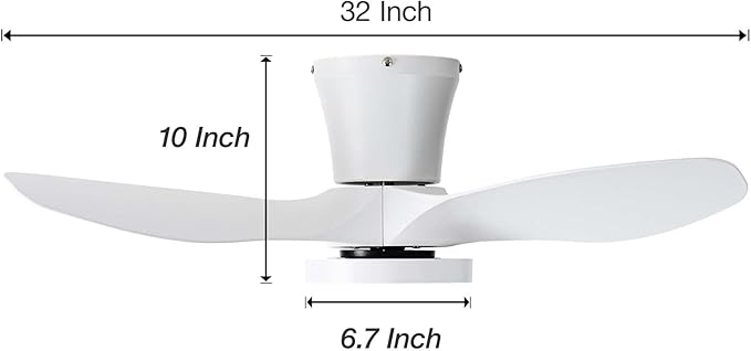 ocioc Quiet Ceiling Fan with LED Light DC Motor 32 inch Large Air Volume Remote Control White