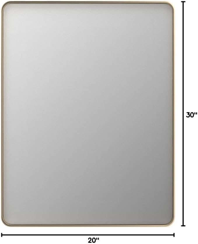 LOAAO 20”X30” Gold Bathroom Mirror, Rounded Rectangle Gold Frame Mirror, Brushed Gold Bathroom Vanity Mirror Wall-Mounted, Anti-Rust, Hangs Horizontally or Vertically