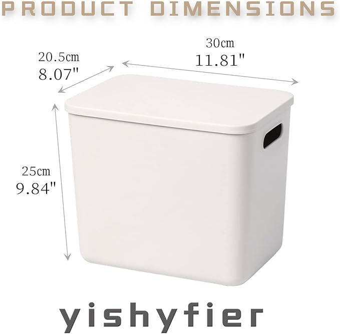 Plastic Storage Baskets With Lid Organizing Container Lidded Knit Storage Organizer Bins for Shelves Drawers Desktop Closet Playroom Classroom Office (4L, Light gray)