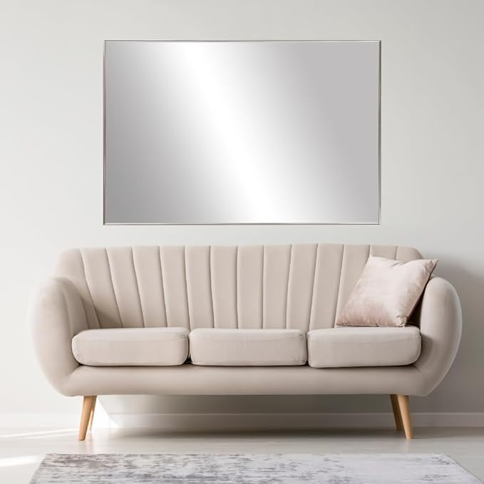 Frame My Mirror Silver Metal Framed Mirror, 30" x 42" Mirror for Bathroom, Metal Frame, True Reflections Glass, Satin Nickel Finish, Stanton Design, Hangs Horizontally or Vertically, Made in USA