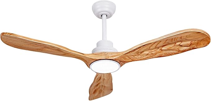 Ceiling Fans with Lights and Remote,52 Inch Unique Wood Ceiling Fan with Noiseless Reversible DC Motor,3 Blades,3 Downrods, for Farmhouse,Patio Living Room,Bedroom,Office,Indoor Outdoor(White+Wood)