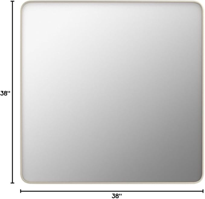LOAAO 38X38 Inch Brushed Nickel Bathroom Mirror, Rounded Rectangle Silver Metal Frame Mirror, Brushed Nickel, Anti-Rust, Shatter Proof, Hangs Horizontally or Vertically