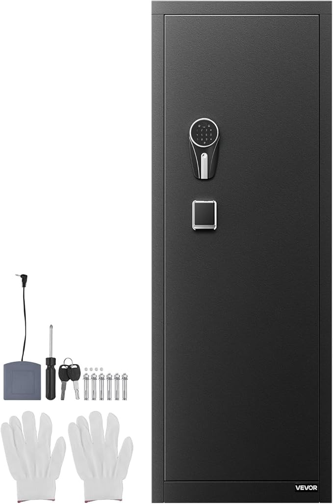 VEVOR 8-10 Gun Safe, Long Gun Cabinet for Rifles and Pistols, Quick Access Fireproof Rifle Safe with 3 Pistol Pockets and Adjustable Racks, Large Digital Cabinet with Fingerprint and Password Lock