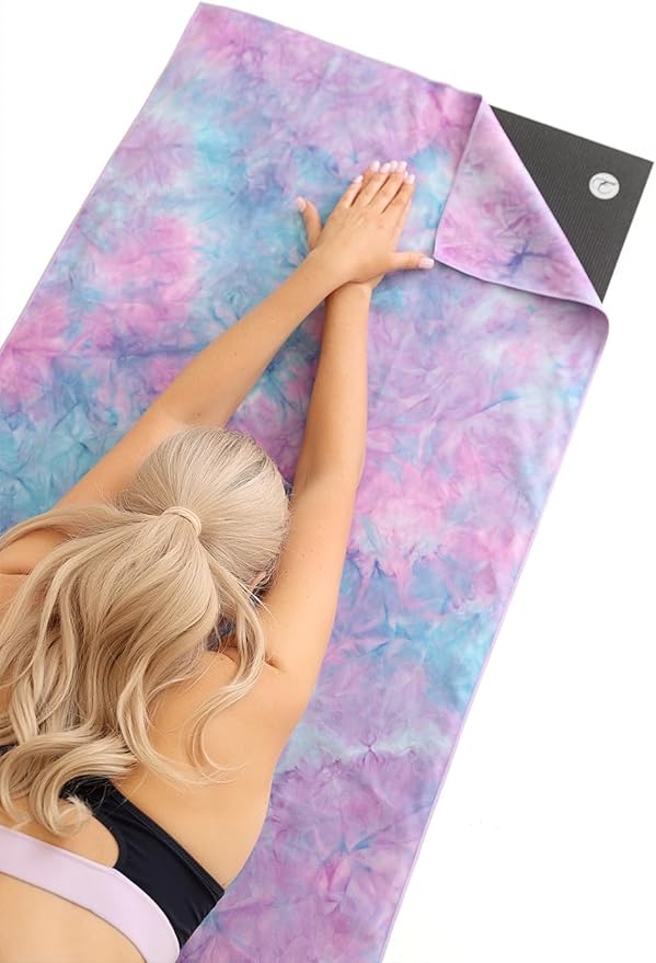 Eunzel 2 Pack Hot Yoga Towel Non Slip Yoga Mat Towel Non-Slip Sweat Absorbent Microfiber Towel for Hot Yoga, Pilates and Workout 72" x 26.5", Purple & Blue/Purple & Green