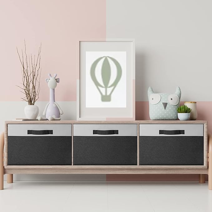 GhvyenntteS Large Storage Baskets for Shelves 6 Pack, Collapsible Fabric Storage Bins with 3 Handles, Decorative Closet Organizers and Storage bins for Clothes Blanket Beddings (Black, 15"x11"x9.6")