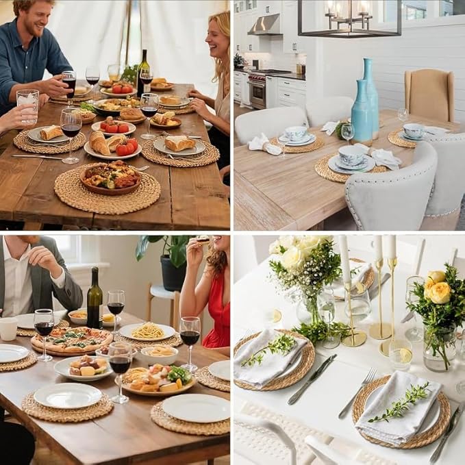 10 Pack 13 in Round Woven Placemats Plate Chargers,Rattan Wicker Table Mats Jute Braided Chargers for Dinner Plates,Boho Farmhouse Rustic Woven Place Mats for Dining Table Decor