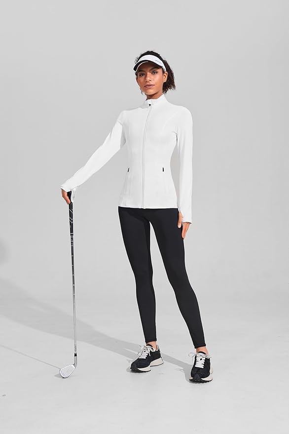 PINSPARK Women's Athletic Jackets Slim Fit Workout Jacket Full Zip Up Running Gym Yoga Sports Tops with Pockets