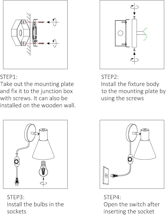 ClanKin Wall Sconces Lighting Set of 2 for Bedroom, Black Dimmable Wood Style Wall Sconce Reading Lamp, Adjustable Wall Light for Bedroom Hallway Living Room (Blue-Plug in, 2)