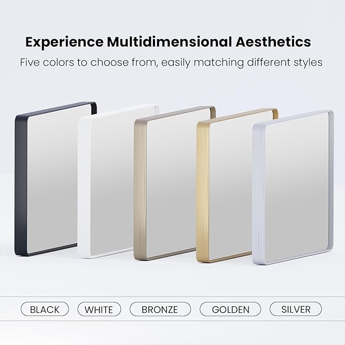 Bronze Bathroom Mirror 48x30 Inch, Brushed Bronze Metal Frame Mirror for Wall, Rounded Rectangle Bathroom Vanity Mirror with Tempered Glass, Anti-Rust, Horizontal/Vertical