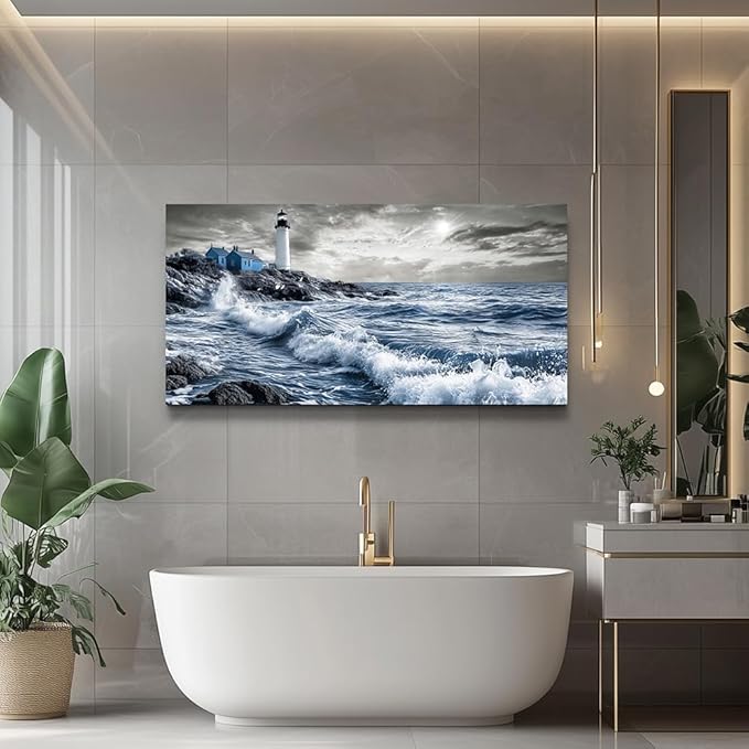 ZUITINGHUA Canvas Wall Art For Living Room Wall Decor For Bedroom Office Wall Decoration Wave Landscape Painting Watch Tower Pictures Artwork Room Aesthetic Home Decor 20x40 In