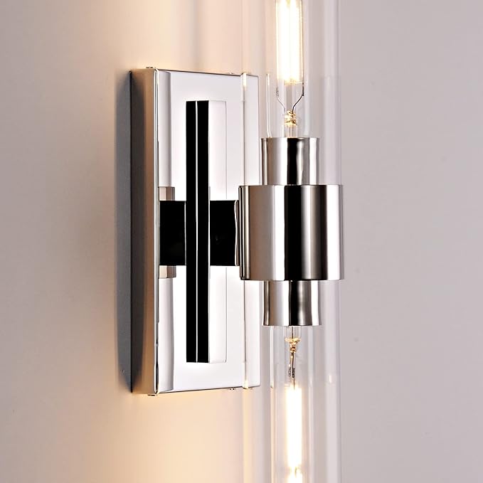 Bathroom Vanity Light Fixtures, Glass Tube Wall Sconces, Brushed Brass Base, Bathroom Wall Lights, Bedroom Bedside Wall Light, Wall Lamp For Dressing Table, Living Room, Hallway, Bulb Included