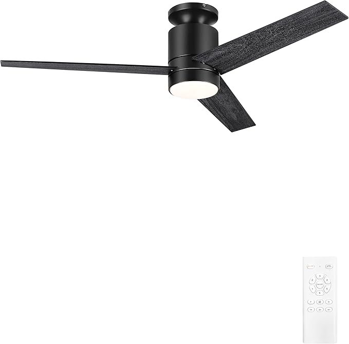 52'' Ceiling Fans with Lights Remote Control: Black Flush Mount Ceiling Fan for Bedroom - Quiet Low Profile Ceiling Fan 6 Speed & LED Light