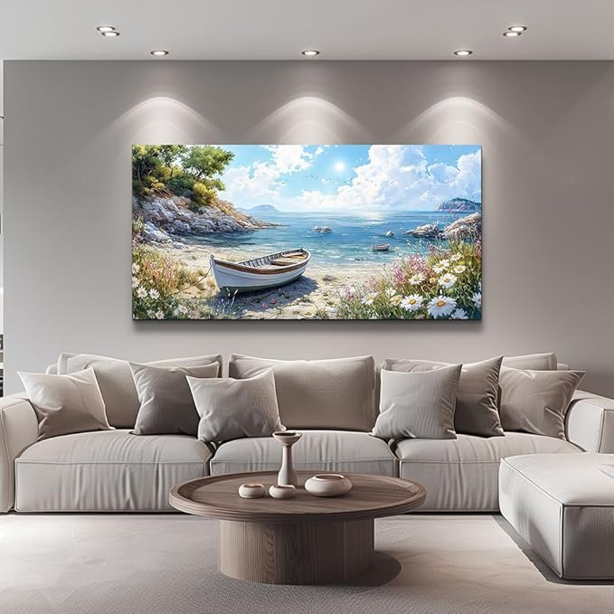 ZUITINGHUA Canvas Wall Art For Living Room Wall Decor For Bedroom Office Wall Decoration Seaside Boat Landscape Painting Farmhouse Pictures Artwork Room Aesthetic Home Decor 20x40 In