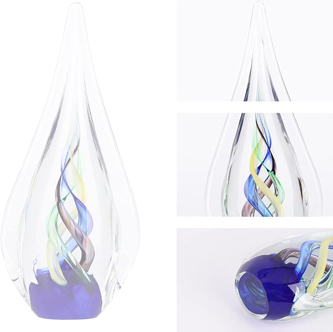 DOVDOV Blown Glass Sculpture, Blue Glass Art Collection Statue, Unique Mediterranean Water Drops Decorative Statue for Office, Bookshelf, Dresser, Living Room Coffee Table, Mantelpiece Filler