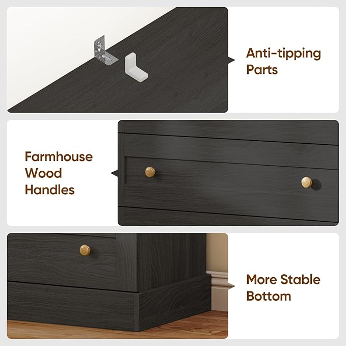 Vyre 71" Tall Farmhouse Kitchen Pantry, Large Storage Cabinets with Glass Doors, Hutch Cabinet with 3 Drawers, Adjustable Shelves for Living Room, Dining Room, Black