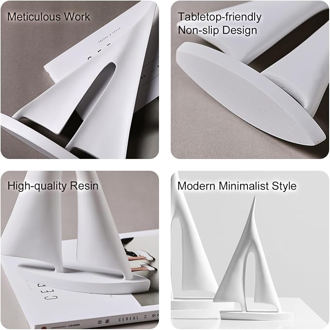 Modern Home Decor Sculpture, Sailboat Decor Abstract Statue, Resin Art Sculptures and Statues, Boat Gifts Home Tabletop Decoration, Living Room, Bathroom, Office, Bookshelf(2 Pack-Gold