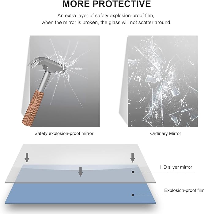 28x28 Inch Black Bathroom Mirror, Copper-Free Aluminum Alloy Frame Vanity Mirror, Rectangle Wall Mounted Modern Mirror for Bedroom/Living Room/Porch Horizontal or Vertical