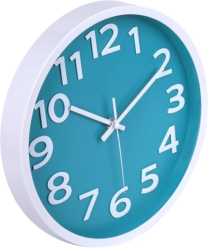 10 Inch Wall Clock Silent Non-Ticking,Modern Wall Clocks Battery Operated Easy to Read Quartz Analog Clock for Kitchen Bedroom Classroom School Bathroom Decor,Coastal Beach Theme (Aqua)