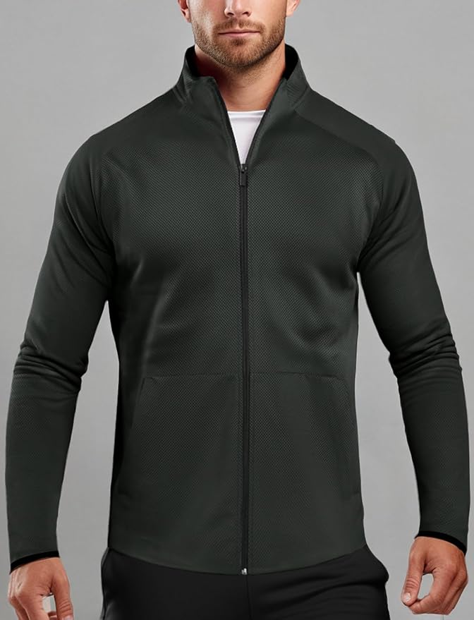 Zengjo Men's Track Jackets Full Zip Running Athletic Workout Lightweight Windproof Jacket with Zipper Pockets Quick Dry