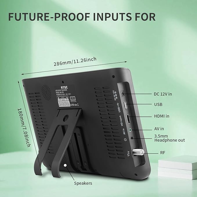 10.1inch Portable TV,720P Screen Small Television with Antenna and Digital ATSC Tuner,HDMI USB Port,12 Volt Charger Cable/AC Power for Caravan and Kitchen