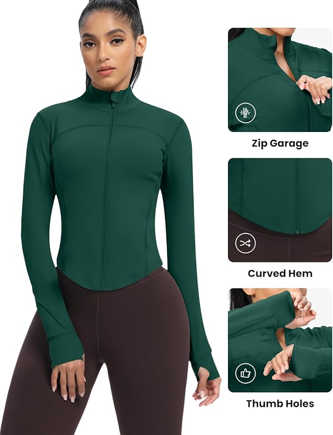 AVGO Women's Cropped Running Workout Jackets Zip Slim Fit Athletic Tops with Thumb Holes
