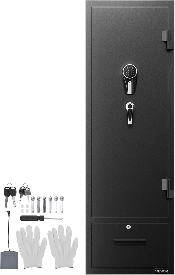 VEVOR 4 Gun Safe, Long Gun Cabinet for Rifles and Pistols, Quick Access Fireproof Rifle Safe with 2 Ammo Slots, 2 Pistol Pockets & 2 Adjustable Racks, Large Digital Cabinet with Key and Password Lock