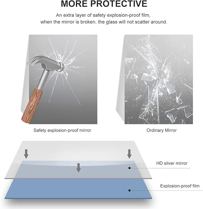 24x32 Inch Silver Bathroom Mirror - Copper-Free Mirror, Aluminum Alloy Frame Vanity Rectangle Wall Mounted Modern Mirror for Bedroom/Living Room/Porch Horizontal or Vertical