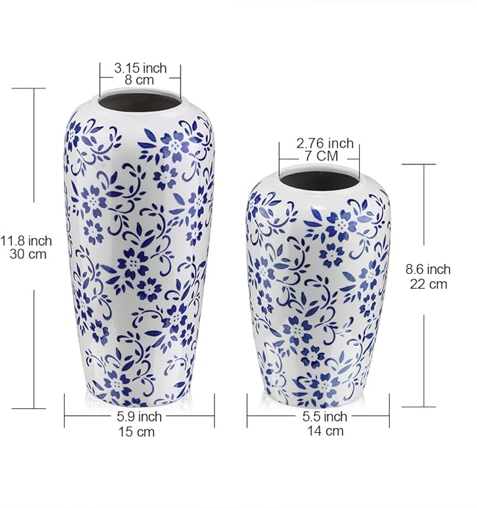 8.6" Blue and White Vase,Blue Vases Home Decor,Porcelain Vase, Ceramic Vintage Chinoiserie Decor,Home, Living Room, Dining Table, Bookshelf, Office Decor, Bedroom, Table, and Kitchen(Small)