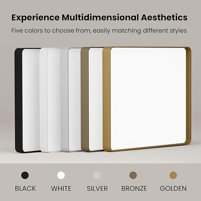 Brushed Nickel Bathroom Mirror, 30x36 Inch Thick Silver Metal Rectangle Frame Wall Mirror, Modern Round Corner Bathroom Vanity Mirror for Over Sink, Bedroom, Living Room, Entryway