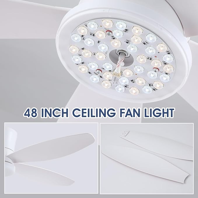 48" Ceiling Fans with Lights-Low Profile Ceiling Fan with Light and Remote/APP Control,Flush Mount,DC Reversible,LED Dimmable Modern Ceiling Fans for Bedroom,Indoor/Outdoor Patio Use(White)