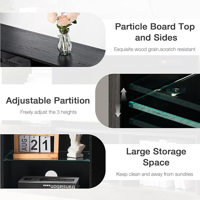 oneinmil Fireplace TV Stand with 36” Electric Fireplace, 70” TV Console Stand for TVs Up to 80", LED Light Entertainment Center, Fireplace for The Living Room TV Stand, Set of Table, Black