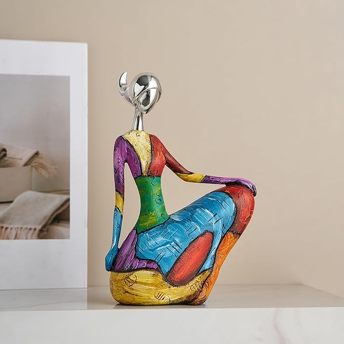 Octdays Art Female Sculpture Figurines, Abstract Woman Statue for Home Decor, Modern Colorful Sculpture Decorations for Living Room Shelf Office Cabinet Accents (Colorful-A)
