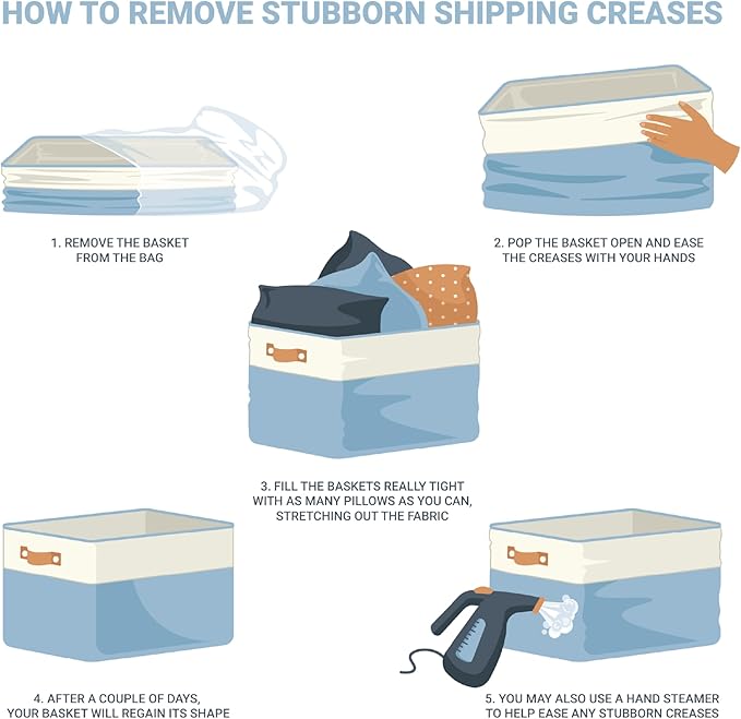 OrganiHaus Extra Large Fabric Storage Bins for Shelves 16x13in, Closet Storage Baskets for Shelf Organizing, Canvas Rectangle Bins for Organization, Linnen Baskets for Organizing - Navy Blue/White