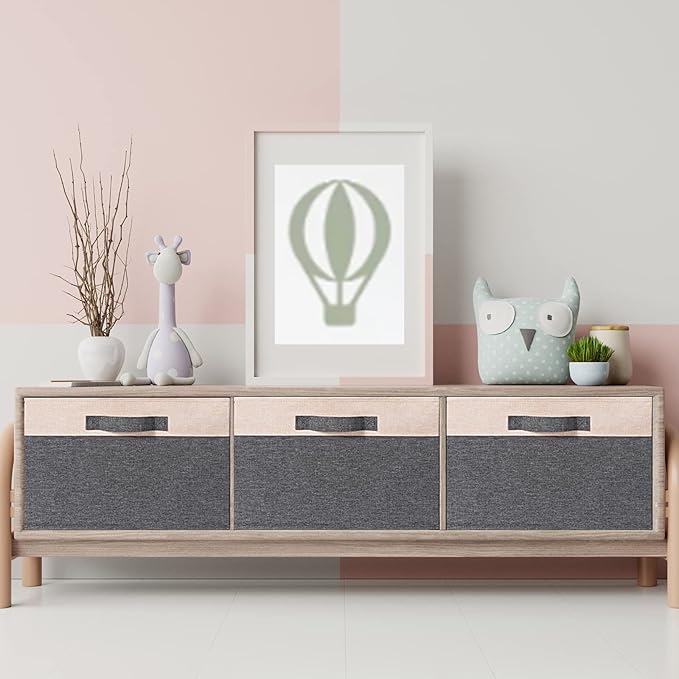 GhvyenntteS Large Fabric Storage Bins for Shelves with 3 Handles, 15x11x9.6in Closet Storage Bins, Sturdy Foldable Storage Baskets for Shelves Closet Bedroom Living Room Office (Beige, Set of 6)