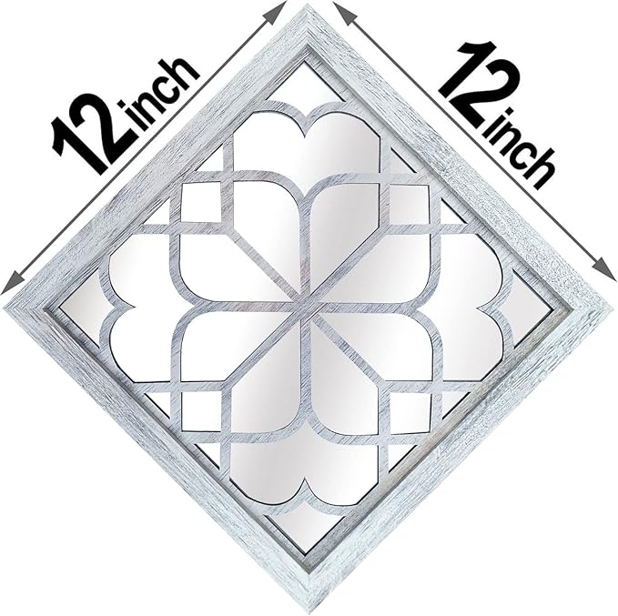 Wocred 2 PCS Square Wall Mirror,Gorgeous Rustic Farmhouse Accent Mirror,Rustic White Color Entry Mirror for Bathroom Renovation,Bedrooms,Living Rooms and More(12”x12”)