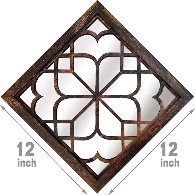 Wocred 2 PCS Square Wall Mirror,Gorgeous Rustic Farmhouse Accent Mirror,Caramel Color Entry Mirror for Bathroom Renovation,Bedrooms,Living Rooms and More(12”x12”)