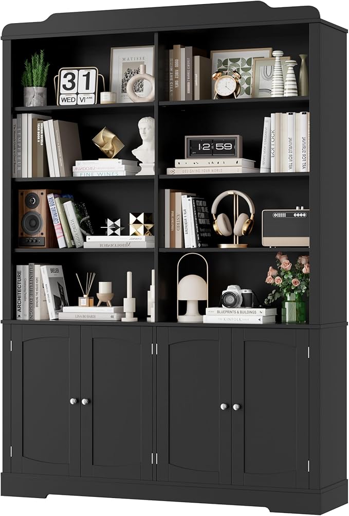 73.1" Tall Bookcase and Bookshelf, Wide Bookshelf with Doors and Adjustable Shelves, 6 Tier Large Bookshelfs with Storage, Tall Storage Cabinet for Living Room, Home Office, Black