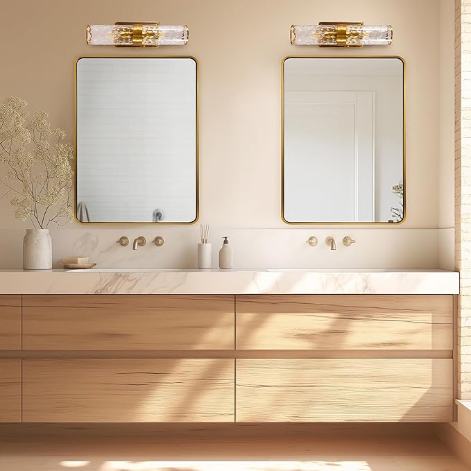 ANDY STAR Gold Bathroom Mirror for Wall, 30x36'' Brushed Gold Rounded Rectangle Mirror for Vanity in SUS304-Anti-Rust, Wall-Mounted Horizontal/Vertical 1'' Deep
