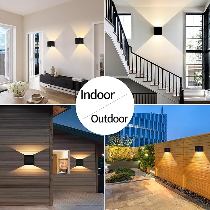 12W 4Pack Outdoor Wall Lights Exterior/Interior,LED Black Outdoor Wall Sconces Light Fixtures Modern,IP65 Waterproof Square Aluminum Wall Lamps, Up and Down Lights 3000K Warm Lights