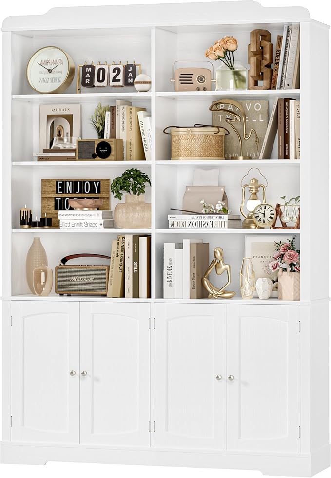 73.1" Tall Bookcase and Bookshelf, Wide Bookshelf with Doors and Adjustable Shelves, 6 Tier Large Bookshelf with Storage, Tall Storage Cabinet for Living Room, Home Office, White