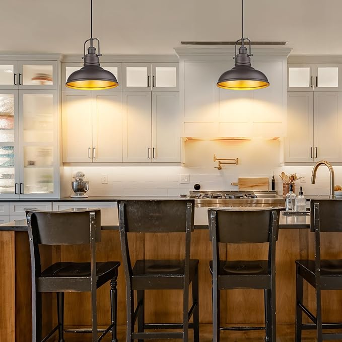 zeyu 2 Pack Farmhouse Pendant Light Fixtures, 11-inch Ceiling Hanging Light Fixtures for Kitchen Dining Room, Oil Rubbed Bronze Finish, 016-1-2PK ORB