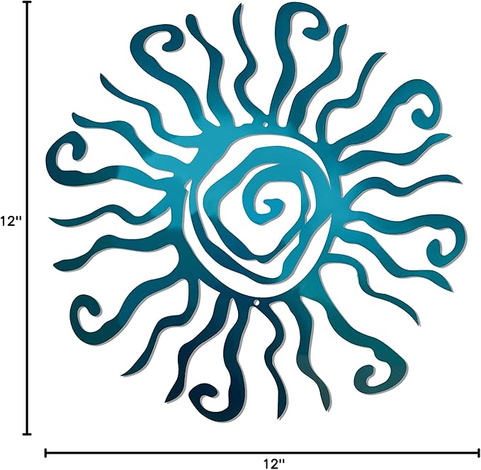 Riverside Designs Wacky Sun Metal Wall Art Indoor/Outdoor Decor - 36" Teal Rust Proof Wall Sculpture - Made in USA - Ideal for Bedroom, Garden, Home, Patio and Farmhouse