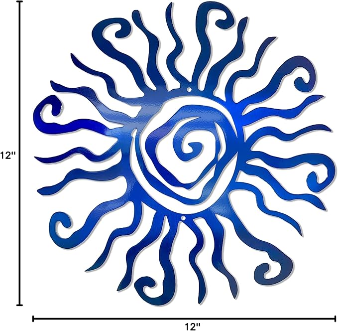 Riverside Designs Wacky Sun Metal Wall Art Indoor/Outdoor Decor - 36" Blue Rust Proof Wall Sculpture - Made in USA - Ideal for Bedroom, Garden, Home, Patio and Farmhouse
