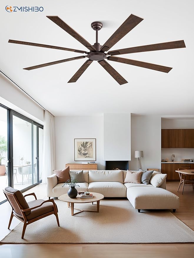 ZMISHIBO 80 Inch Ceiling Fan No Light with Remote Control, 8 Blades Quiet DC Reversible Motor, 6-Speed, Timer, Oil Rubbed Bronze Finish, Indoor Outdoor Ceiling Fans for Patios, Living Room, Garage