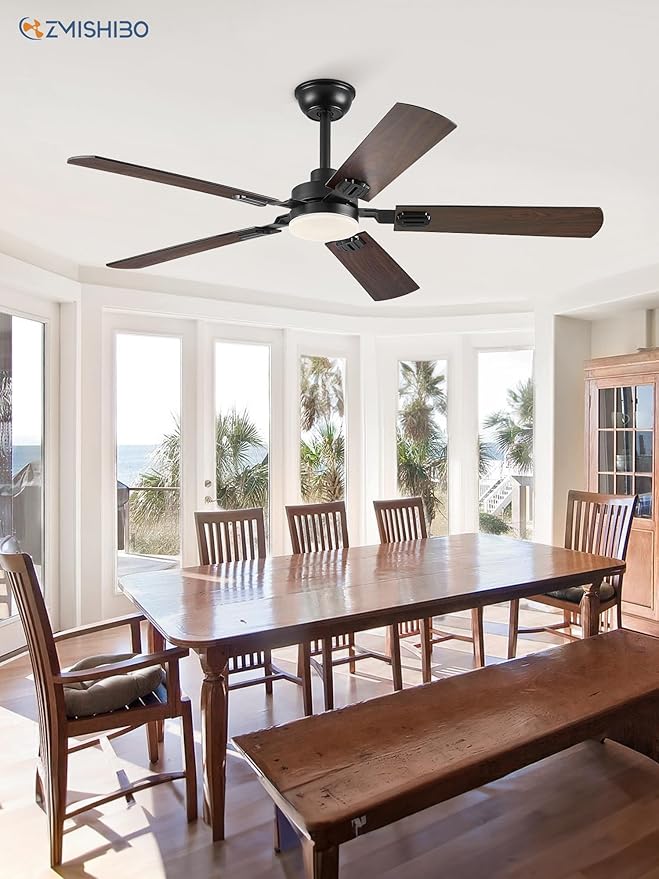 ZMISHIBO 52" Ceiling Fans with Lights, Black Modern Ceiling Fan with Remote, Farmhouse Indoor Ceiling Fan with Dual Finish Blades, Quiet & Strong Motor, Bright LED Light.