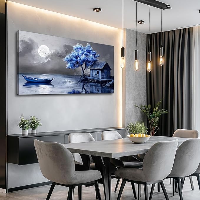 ZUITINGHUA Canvas Wall Art For Living Room Wall Decor For Bedroom Office Wall Decoration Seaside Landscape Painting Boat Pictures Artwork Room Aesthetic Home Decor 20x40 In