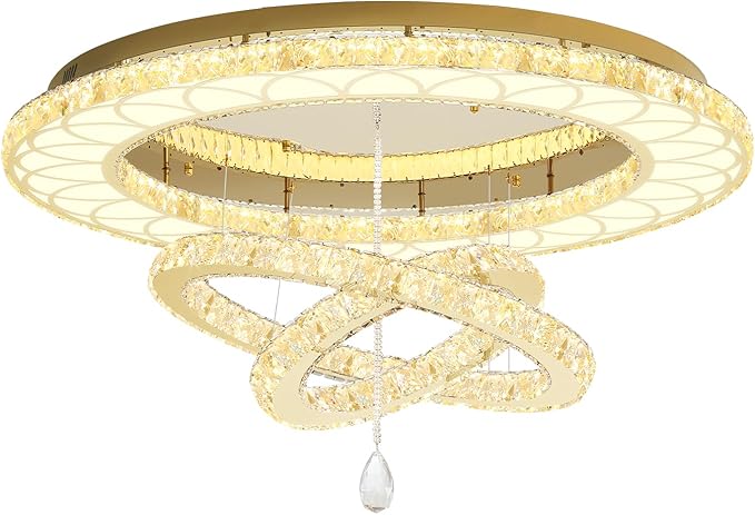 Flashing God Dia 48" Large Chandelier Crystal Gold Ceiling Light Fixtures LED Flush Mount Ceiling Light for Living Room Bedrooms Dining Room Dimmable 2700k 4500k 6000k