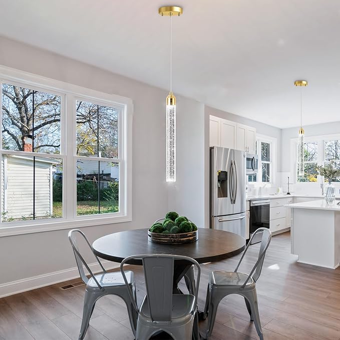 1-Light Modern Crystal Chandeliers LED Dimmable Pendant Lighting for Kitchen Island Dining Room Hallway